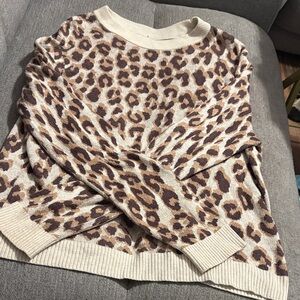 a new day Cream and Brown Leopard Print Sweater